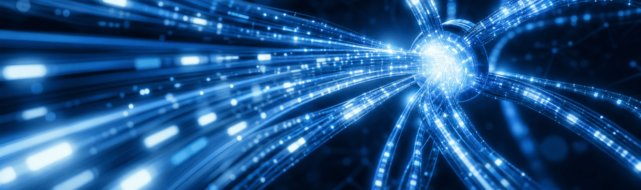 Fiber optic network cables and optical transport hardware representing Adtran's infrastructure pivot toward AI data centers and secure European networks
