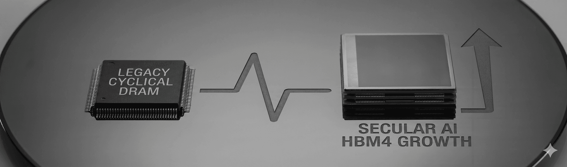 DRAM and HBM memory modules on a semiconductor wafer representing AI-driven demand